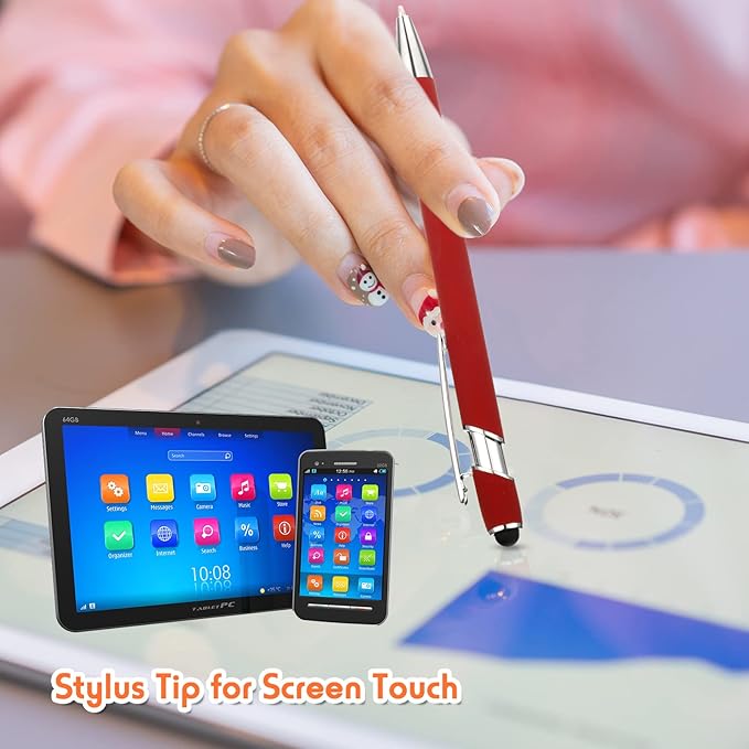 Yeaqee 100 Pieces Ballpoint Pen with Stylus Tip Click, 2 in 1 Black Ink, 1.0 mm Medium Point Stylus Metal Pen for Touch Screen Tablet(Assorted Colors)