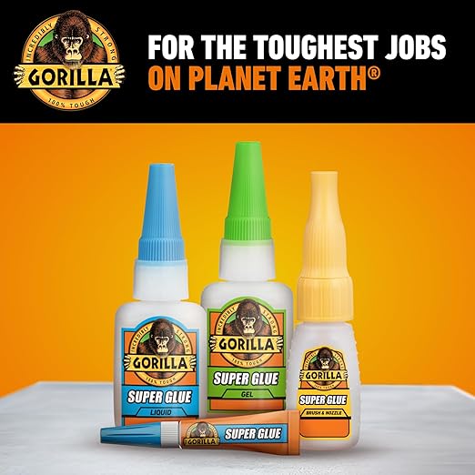 Gorilla Super Glue with Brush & Nozzle Applicator, Clear Glue, 12 Gram (Pack of 1) - All Purpose and Fast Setting for Projects and Repairs