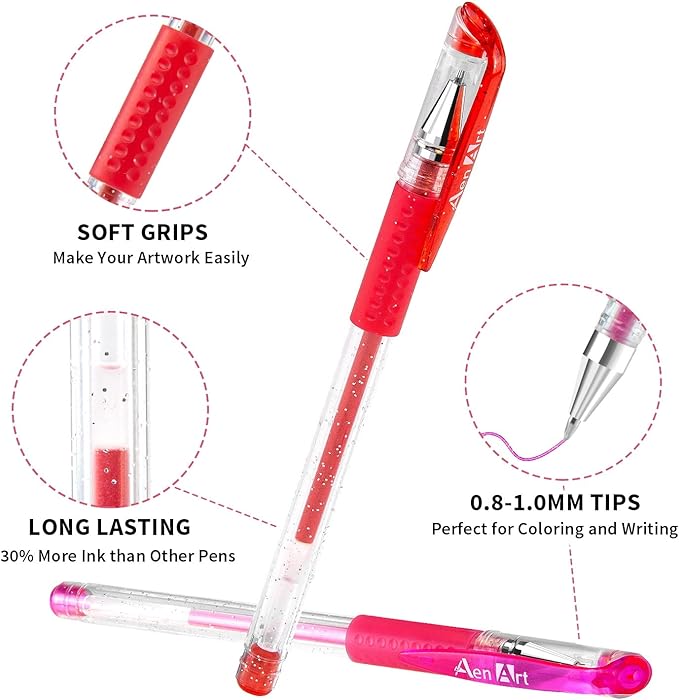 Glitter Gel Pens, 100 Color Glitter Pen Set for Making Cards, 30% More Ink Neon Glitter Gel Marker for Adult Coloring Books, Journaling Crafting Doodling Drawing
