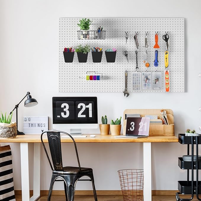 G.CORE Peg Board Organizer 21 Pack, Pegboard Accessories with Baskets Cups Hooks - 1/8" & 1/4" Peg Board Wall Tool Organizers, Utility Holders & Hangers for Garage Craft Workbench (Black & Black)