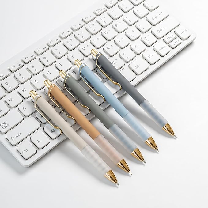 Linbsunne Ballpoint Pens Black Medium Point 1mm with Super Soft Grip Ball Point Pen for Men Women Retractable(gold-18 pcs)