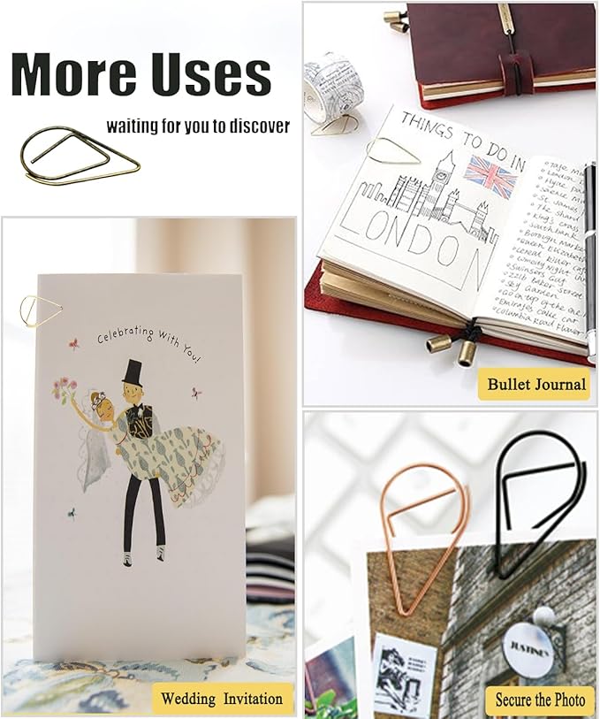 200 Pcs Teardrop Paper Clips Bulk,Stainless Steel Rust-Resistant Paperclips for Wedding Invitations, 3X Stronger Hold with Mirror Polish (Copper+Bronze, 1inch)