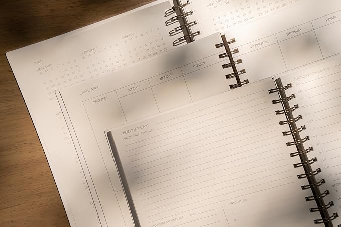 Anecdote Planner 2025 (8.5" x 10") Spiral Notebook - 2025 Daily Planner Weekly and Monthly - Features a Library Buckram Cover, Brass and A4 Size Bleed-Resistant Paper - Organize All 52 Weeks. Start Anytime – Black