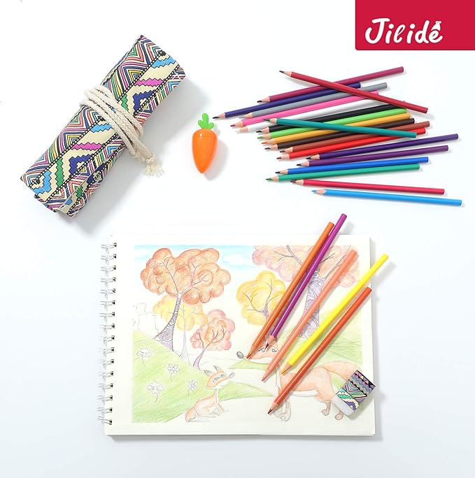 Erasable Colored Pencils Set for Adults and Kids 24 Count Coloring Pencils for Drawing, Sketching, Adult Coloring Books with Eraser, Sharpener, Canvas Pencil Roll Wrap