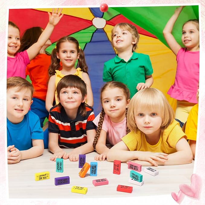 PerKoop 50 Pcs Inspirational Erasers Bulk Back to School Gifts Colorful Motivational Pencil Erasers for Kids First Day of School Favors for Students Teachers Classroom Office Supplies
