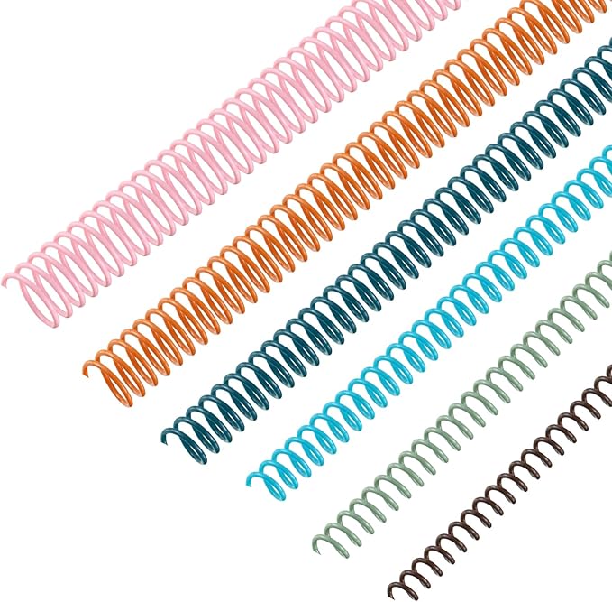 Leinuosen 120 Pack Plastic Spiral Binding Coils Kit Spirals Multi Size Coils for Binding Binder Combs Spines(1/4 5/16 3/8 1/2 5/8 3/4 Inch,Pastel Color)