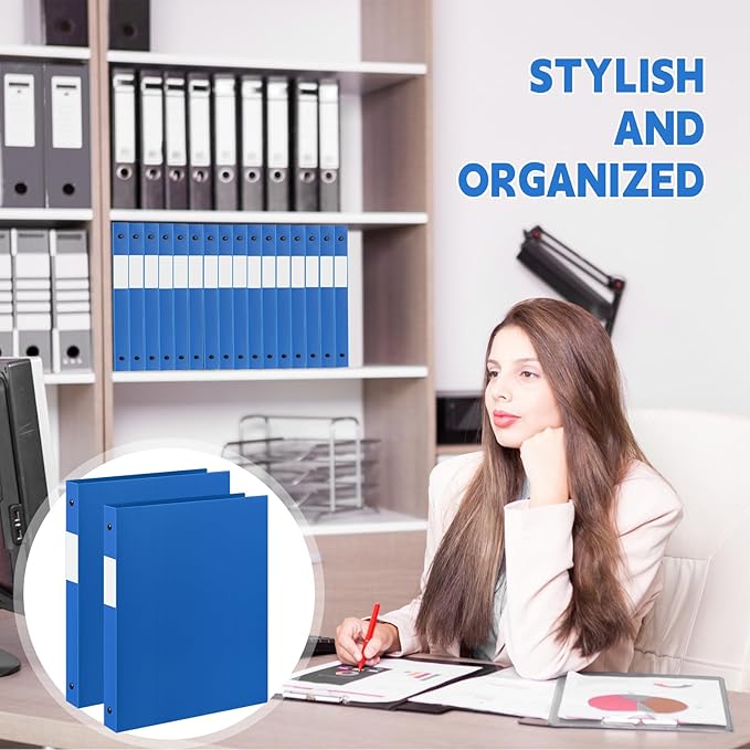 Henoyso 8 Pcs 3 Ring Binder 1/2'' Round Fits Letter Size 8. 5'' x 11'' Paper Plastic Flexible Binder Holds 100 Sheets with 1 Pockets Versatile Organizer for Office Home School (Blue)