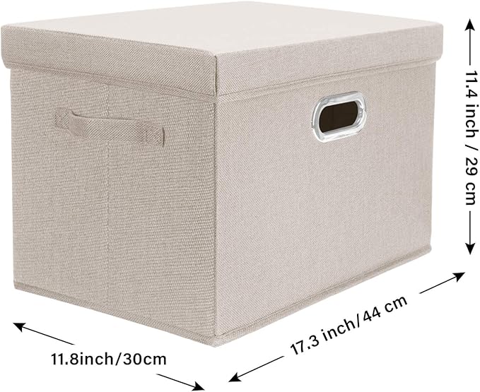 TYEERS Large Storage Bins with Lids, Collapsible, Washable, Fabric Storage Boxes for Organizing, 17.3x11.8x11.4 inches, 5 Pack, Beige