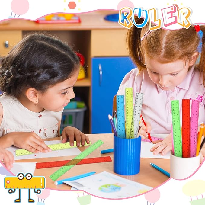 90 Pack Color Transparent Ruler Bulk 12 Inch Clear Plastic Rulers Kids Ruler with Centimeters and Inches Straight Measuring Drafting Tools for Classroom School Students Families Education