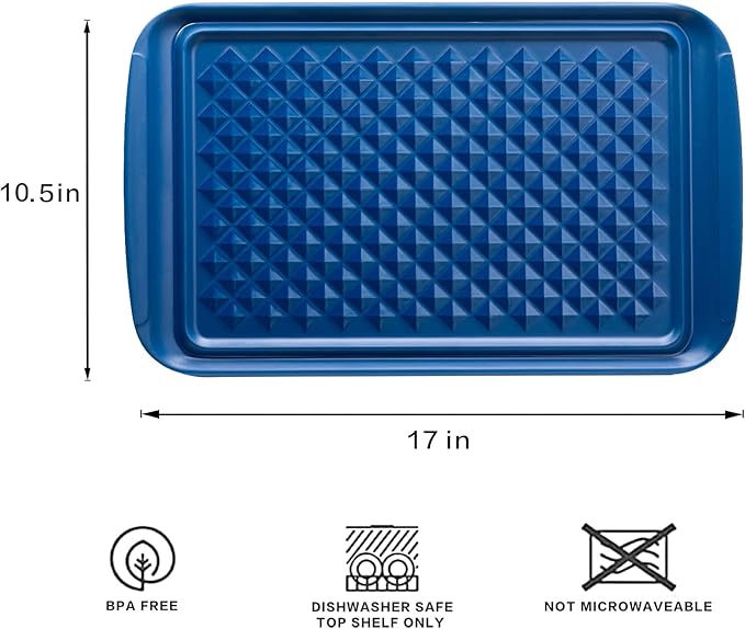 LEHAHA Grilling Prep Trays, Melamine BBQ Prep and Serving Platter and Tray for Outdoor Entertaining, Food Serving Tray, Set of 2, 17" x 10.5", Blue and White