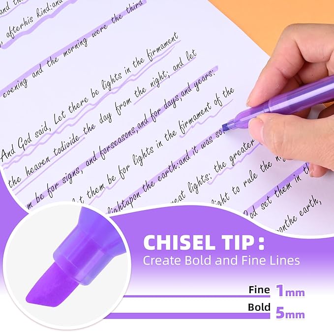 Purple Highlighters, 36 Pack, Chisel Tip Highlighter Pack, Quickly Drying, Perfect for Students Kids Adults Classroom, Office, School Supplies