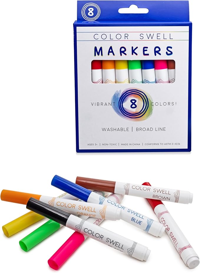 Color Swell Washable Bulk Markers - 18 Boxes of 8 Vibrant Colors (144 Total) Perfect for Kids, Parties, Classrooms - Broad Line Markers