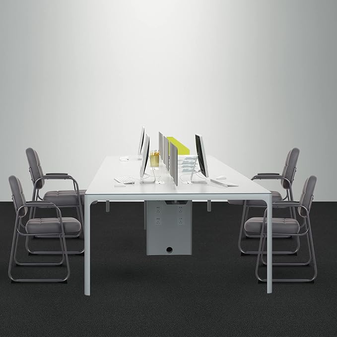 CLATINA Waiting Room Guest Chair with Bonded Leather Padded Arm Rest for Office Reception and Conference Desk Black with Sled Base Grey 2 Pack