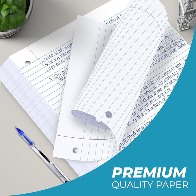Bulk 3600 Sheets Loose Leaf Binder Filler Paper, Wide Ruled, Bulk Notebook Paper, 8 x 10.5", Loose Leaf Sheets, 3 Hole Punched, 24 Pack, 150 Sheets/Pack, Filler Papers, White