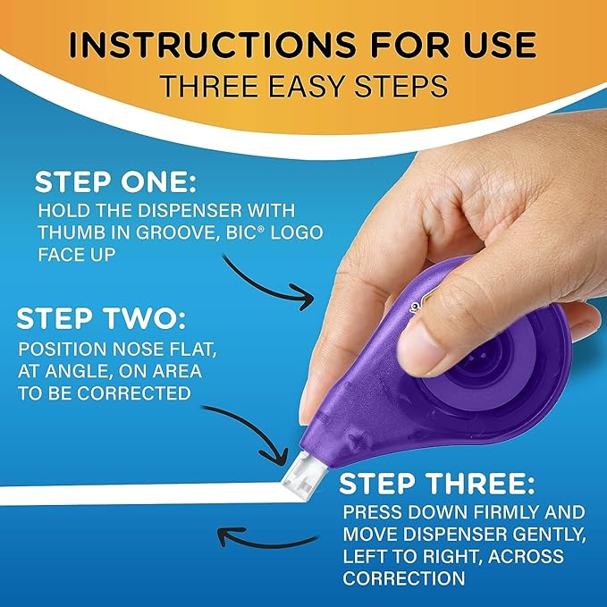 BIC White Out Tape- Tear Resistant, Clear Dispenser EZ Correct Correction Tape - 39.3 Feet Each - Pack of 7