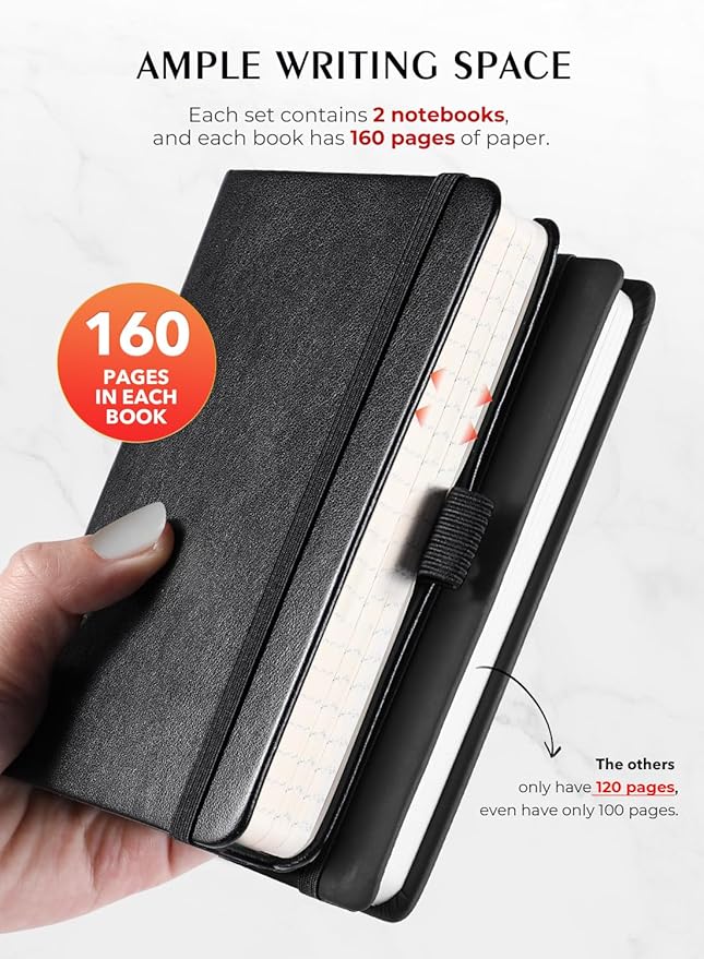 AISBUGUR Pocket Notebook, Small Notebook, 2-Pack Total 320 Pages,3.7" x 5.7" Pocket Notebook (8 Pack, 8 Pack Black)