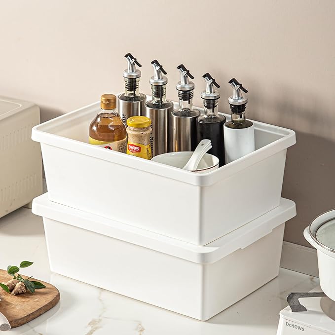 15 Quart Stackable Plastic Storage Bins with LidsStorage Container for Organizing, Storage Boxeswith Handle for Shelves, Cube Storage Bin for CraftSnacks, (white,2L)