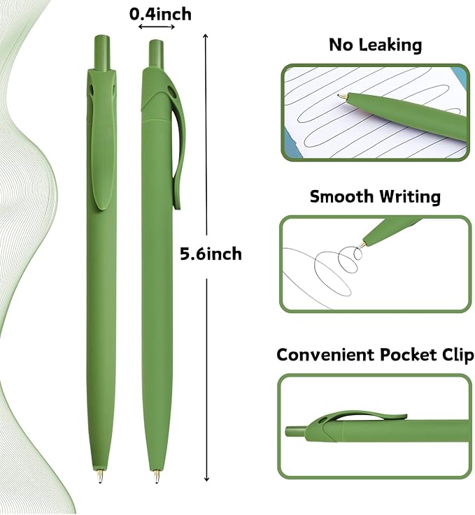 BallPoint Pens, 50 Pack (BLACK Ink),Bulk Pens, Green Barrel,Click Pens for Office Home and School, Retractable Ballpoint Pens, Medium Point, 1.00MM (Green)
