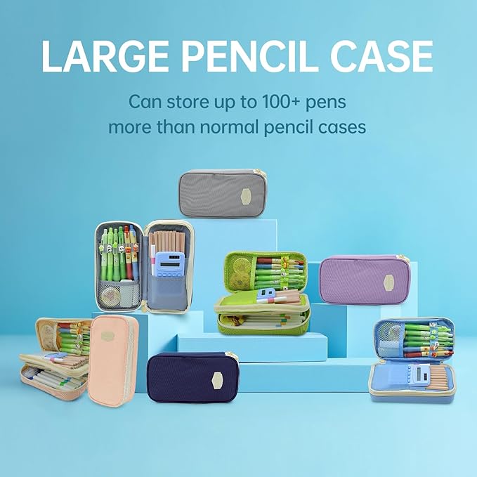 Large Capacity Pencil Case - Durable Zipper Aesthetic Pen Pouch, Big Storage Organizer for School, Office & Travel - Waterproof & Multi-Use (Gray)