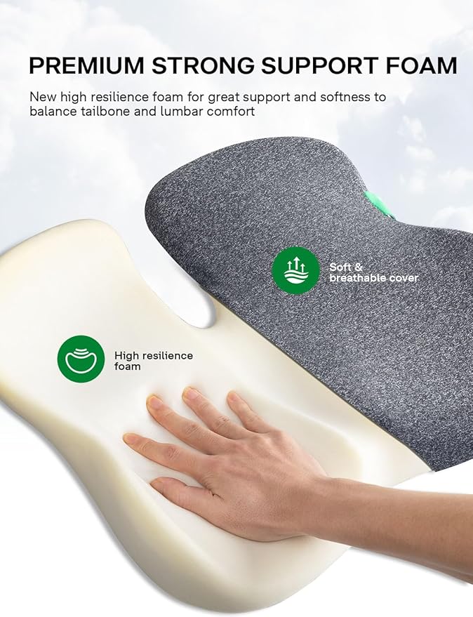 Seat Cushion, SC 150G Seat Cushions for Office Chairs, Car Seat, Wheelchair - Sciatica & Tailbone & Coccyx Pain Relief Pillow for Driver Sedentary People(Size:19.6 * 16.6 * 3.7 in-Grey)