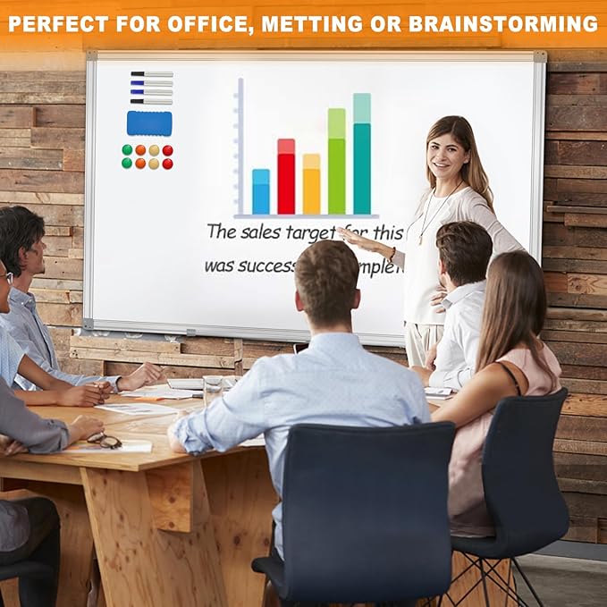 H-Qprobd Dry Erase Board for Wall 72"x40" Aluminum Presentation Magnetic Whiteboard with Long Pen Tray, Wall-Mounted White Board for School, Office and Home