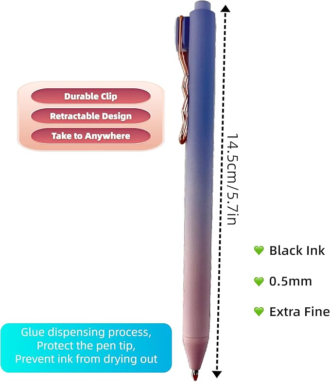 Fengtaiyuan LanLvZi05P12, Retractable Black Ink, 0.5mm Extra Fine, 12 Count, Gel Ink Rollerball Pens, Writting Smooth, Rubber Spray (LanLvZi05P12)