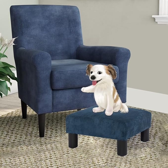 Joveco Small Foot Rest Stool Ottoman, 15" Fabric Square Short Low Footstool Upholstered Footrest for Chair, Under Office Desk, Living Room, Navy Blue