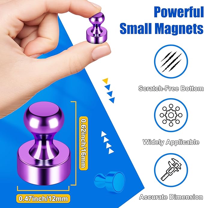 Strong Whiteboard Magnets, Purple Metal Fridge Magnets for Crafts, Cute Magnetic Push Pins for Office, Kitchen, Classroom, Refrigerator, Desk, Wall, Bulletin Board Pack of 120