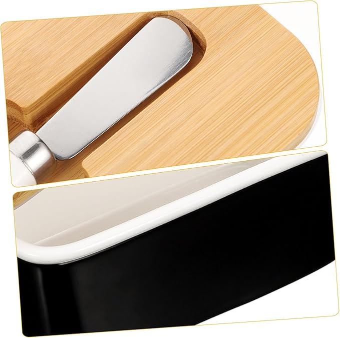 Healifty Ceramic Butter Box with Cutter Airtight Lid Butter Keeper Container for Kitchen Preservation
