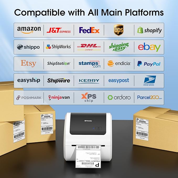 Bluetooth Shipping Label Printer 4x6 - D520BT Bluetooth Thermal Label Printer for Small Business, Shipping Packages, Compatible with USPS, Shopify, Amazon