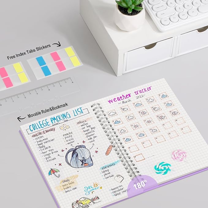 AHGXG Graph Paper Notebook - Spiral Notebook Journal 160 Pages, A5 Graph Notebook 5.7" x 8.3", 100 gsm Thick Grid Paper, Waterproof Plastic Cover, for School Writing Engineering Math, Purple