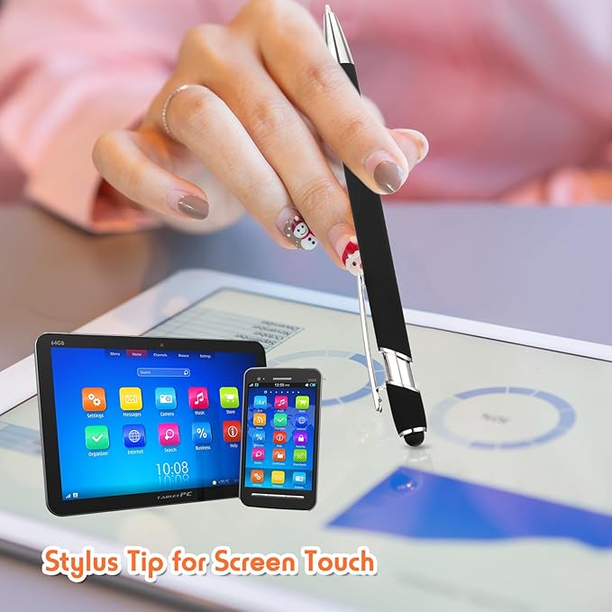 Yeaqee 100 Pieces Ballpoint Pen with Stylus Tip Click, 2 in 1 Black Ink, 1.0 mm Medium Point Stylus Metal Pen for Touch Screen Tablet (Black)