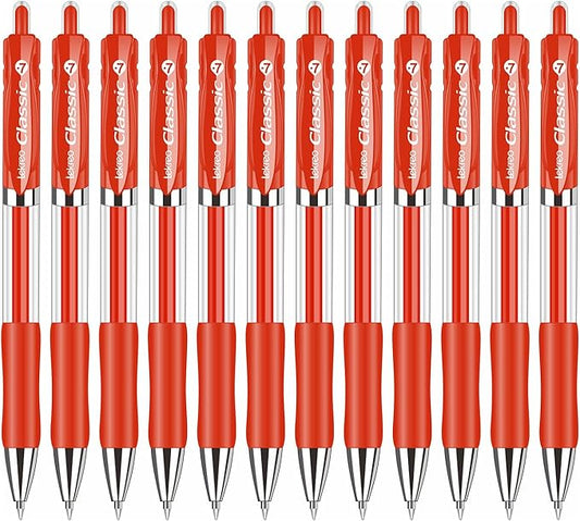 Classic Retractable Gel Roller Pens, 0.7mm Fine Point, Red Ink (Red - 12 Packs)