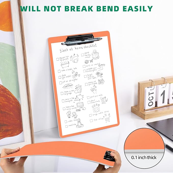 Orange Clipboard with Pen Holder, Set of 6 Plastic Clipboard with Low Profile Metal Clip, Hanging Clipboards Holds 8.5x11 Inch Papers, Standard A4 Letter Size Clip Boards for Office & School
