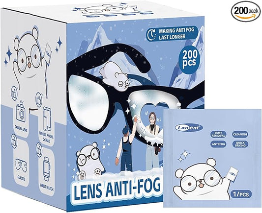 (200 PCS) Anti-Fog Lens Wipes Pre-Moistened Anti-Fog Wipes| Glasses Cleaner Safely Cleans Glasses, Sunglasses, Phone Screen, Electronics & Camera Lens