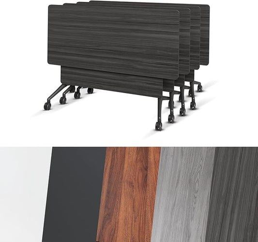 Conference Room Table, Folding Conference Tables,Thicken Grey Tabletop,Flip Top Wooden Seminar Meeting Room Table for Conference Room Offices (4, BlackWoodGrain, 55.1”)