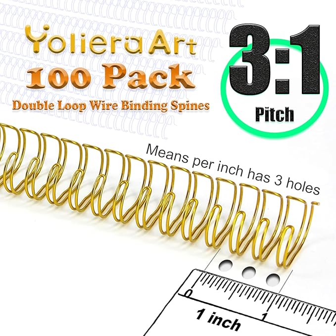 3:1 Pitch Double Loop Binding Wires, YolieraArt 100 Pack Spiral Spine Bindings, 9/16 Inch Wire Twin Binding for Book Binder Machine,Students and Coworkers (120 Sheet Capacity, 100P, Silver)