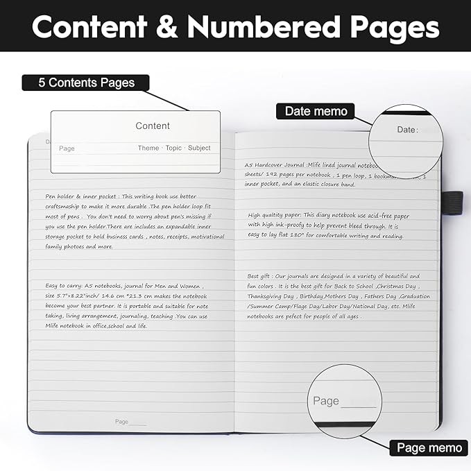 A5 Lined Journal Notebooks for Work, 192 Pages, Medium 5.7 x 8.3inch, College Ruled, Vegan Leather Hardcover Journals for Women Men,3 Pack