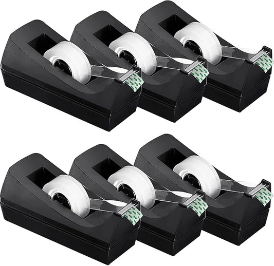 Transparent Tape with Dispenser 6 Pack Tape Dispensers Desk unweighted Non Skid Base Desktop Dispenser Bulk for Office Home School