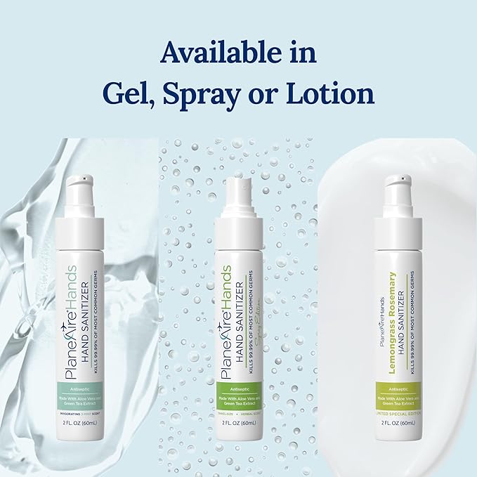 Lemongrass Rosemary Lotion Hand Sanitizer | Travel Size | Cleanse & Moisturize | Made with Aloe Vera & Essential Oils | Rich in Vitamin E | Lemongrass Essential Oil | Green Tea Extract | 6-Pack