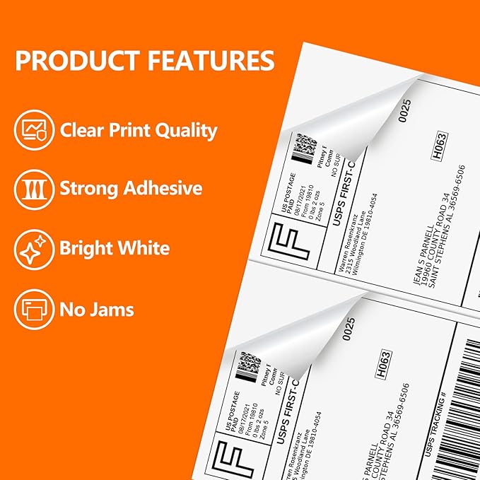 100 Half Sheet Shipping Labels 5-1/2" X 8-1/2" Address Blank Labels Laser/Ink Jet