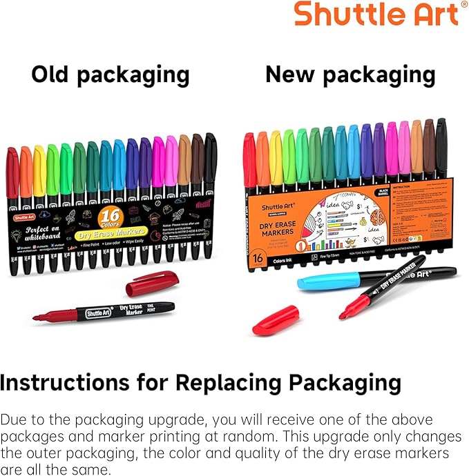 Shuttle Art Dry Erase Markers, 16 Colors Whiteboard Markers,Fine Tip Dry Erase Markers for Kids,Perfect For Writing on Whiteboards, Dry-Erase Boards,Mirrors,Calender, School Office Supplies