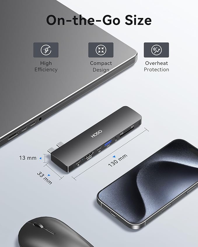 USB C Adapter Hub for MacBook Pro Air 2025-2018, Mac Adapter Multiport for MacBook 13" 15" 16", Mac Accessories Hub 8 in 2 with HDMI Thunderbolt 3 USB-C USB 3.0 2.0 SD/TF Card Reader, Black