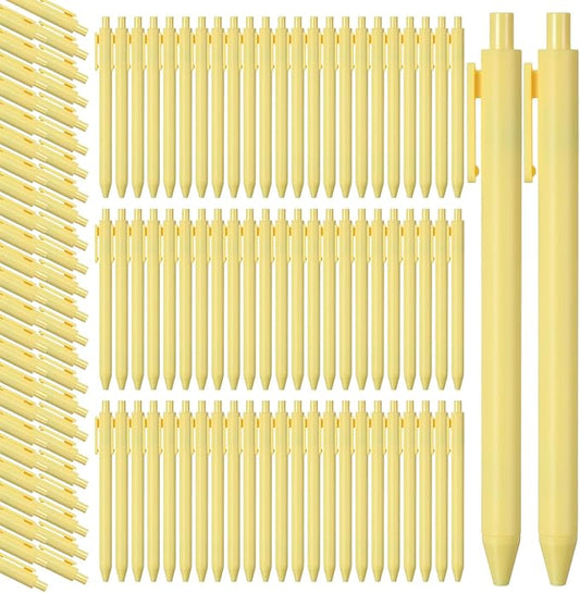 Teling 100 Pcs Ballpoint Pens Retractable Comfortable Cute Stylish Writing Pens in Medium Point 1.0 mm for Office Supplies(Yellow)