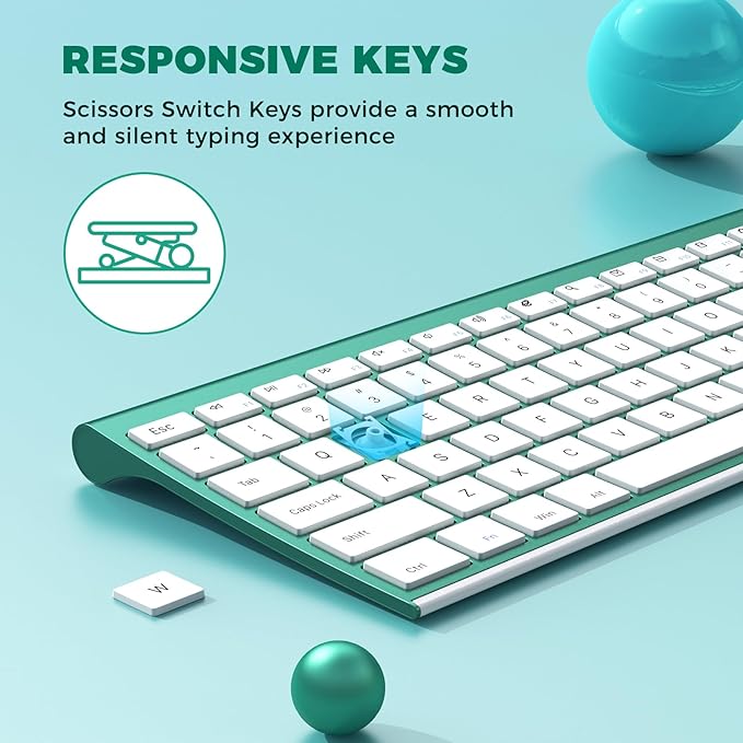 Wireless Keyboard and Mouse, Vssoplor 2.4GHz Rechargeable Compact Quiet Full-Size Keyboard and Mouse Combo with Nano USB Receiver for Windows, Laptop, PC, Notebook-Blackish Green