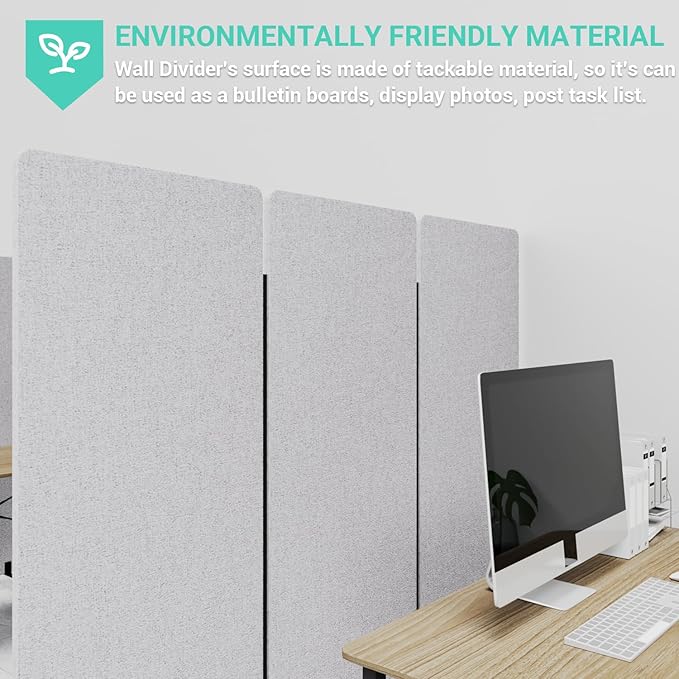 Soundproof Room Divider with Wheels, 66in Office Dividers for Sound Proofing & Reducing, 3 Panel Sound Proof Dividers for Office Partitions Portable Temporary Wall Acoustic Wall Divider,Light Grey