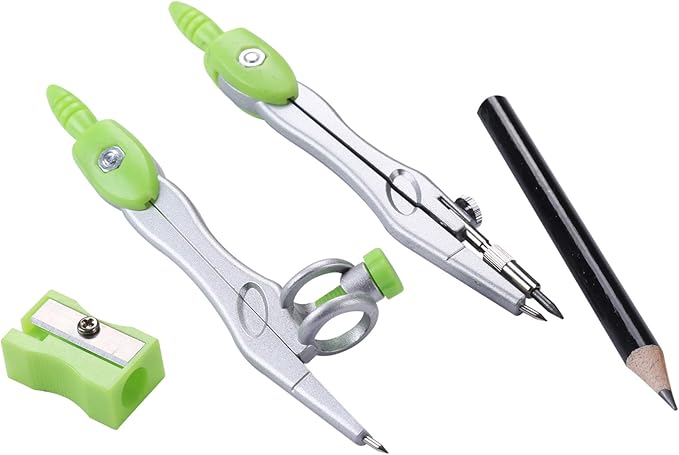 10 Pieces Math Geometry Kit Set Student Supplies with Shatterproof Storage Box,Includes Rulers,Protractor,Compass,Eraser,Pencil Sharpener,Lead Refills,Pencil,for School and Drawings(Green)