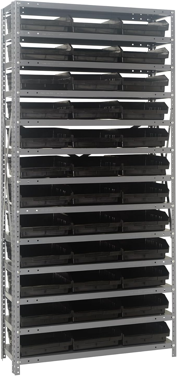 Quantum Storage Systems 1875-110BK Steel Shelving Unit with 4" Shelf Bins, 18" D x 36" W x 75" H, Black