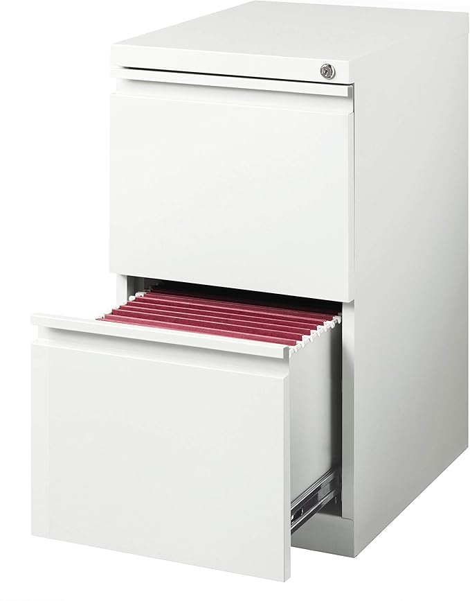 20 Inch Deep Metal Mobile Pedestal File 2 Drawer File-File with Full Width Pull, for Home and Office, Holds Letter Width Hanging Folders, White