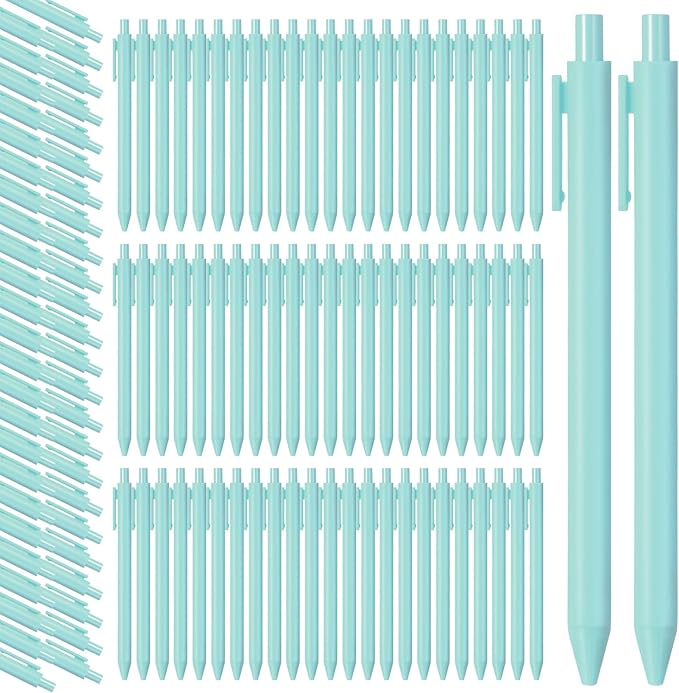 Teling 100 Pcs Ballpoint Pens Retractable Comfortable Cute Stylish Writing Pens in Medium Point 1.0 mm for Office Supplies(Light Blue)